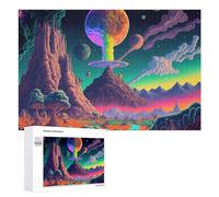Défi Créatif - Fantasy Alien Landscape with Rainbow Planet -1, 1000 PCS, Puzzle À Exposer, Cadeau De Fin D’année; pour Les Couples, Amis Et Familles