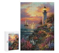 Défi Créatif - Lighthouse Sunset Coastal Scene, 300 PCS, Puzzle Décoratif en Bois, Décoration du Nouvel an - À Assembler, Encadrer Et Exposer