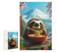 Défi Créatif - Sloth Eating Ramen in Japan MT. Fuji, 1000 PCS, Jeu D’Assemblage en Bois, Activité D’Hiver pour Adultes - pour des Soirées Calmes Et Concentrées