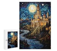 Défi Créatif - Stained Glass Castle Night Scene-2, 1000 PCS, Puzzle De Table pour Adultes, Cadeau Puzzle du Nouvel an, avec Une Image Décorative Une Fois Terminé