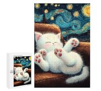 Défi Créatif - Starry Night Kitten Painting, 1000 PCS, Jeu D’Assemblage en Bois, Décoration du Nouvel an; pour Les Couples, Amis Et Familles