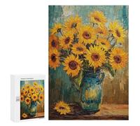 Défi Créatif - Sunflower Bouquet in Blue Vase-4, 300 PCS, Puzzle Décoratif, Projet Puzzle du W nd; pour Les Couples, Amis Et Familles