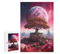 Défi Créatif - Tree on The Pink Planet, 1000 PCS, Puzzle Décoratif en Bois, Cadeau D’Hiver, avec Une Image Décorative Une Fois Terminé