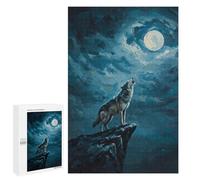 Défi Créatif - Wolf Howling at The Moon, 1000 PCS, Puzzle-Image en Bois, Attention À Offrir; pour Partager Un Moment Autour De La Table