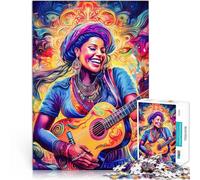 Défi Difficile Femme Jouant de la Guitare psychédélique Puzzles pour Adolescents de 1000 pièces 50x75cm Une œuvre d'art à partir de 14 Ans