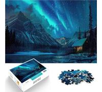 défi éducatif Aurores Polaires dans Les Montagnes Puzzles 1000 pièces pour Adolescents 38x52cm Cadeau d'anniversaire, Cadeaux Convient aux Personnes de Plus de 14 Ans