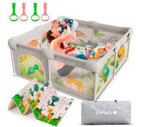 DeFieltro Parc pour bébé de la SELVA 120 x 120 cm - Parc bébé avec maille respirante et pliable antidérapant avec tapis rembourré + 2 anneaux (120 x 120 cm)