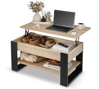 defiPad Table Basse Relevable avec Rangement - Table de Salon Moderne Industriel - Coffee Table avec Étagère et Compartiment Caché - Fabriquée en Europe - Réglable 45-61 cm (Noir + Chêne Sonoma)