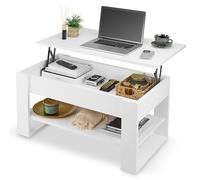 defiPad Table Basse Relevable avec Rangement - Table de Salon Moderne Industriel - Coffee Table avec Étagère et Compartiment Caché - Fabriquée en Europe - Réglable 45-61 cm (Blanc)