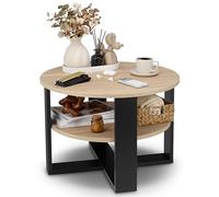 defiPad Table Basse Ronde Ø70 cm - Table d’appoint Bout de canapé avec étagère, 2 Niveaux, Meuble de Salon Moderne, Blanc et chêne, Design Industriel, fabriquée en UE (Noir et Chêne Sonoma)
