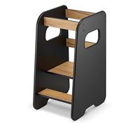 defiPad Tour d Observation Enfant Montessori - Stable & Sécurisée, Hauteur réglable sur 3 Niveaux - Tour d'apprentissage - Fabriqué en Europe - Learning Tower/Toddler Tower - Noir & Chêne
