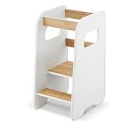 defiPad Tour d Observation Enfant Montessori - Stable & Sécurisée, Hauteur réglable sur 3 Niveaux - Tour d'apprentissage - Fabriqué en Europe - Learning Tower/Toddler Tower - Blanc & Chêne