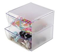 Deflecto Cube, boîte de rangement à 2 tiroirs en polystyrène, dimensions 15,2 x 18,1 x 15,2 cm en Crystal, y compris clip métallique pour l'extension, organisateur pour accessoires de bureau
