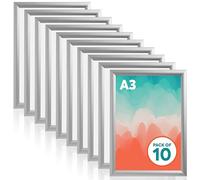 Deflecto Lot de 10 Cadres Affiche Clipsables A3 Muraux - Vitrine Professionnelle Aluminium Argenté - Porte-Documents Élégant pour Bureaux, Magasins, Restaurants & Expositions