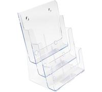 Deflecto Porte-brochures Multi-Compartiments Cristal A4 Portrait à 3 Niveaux - Porte-documents à Poches Multiples - Présentoir Incliné pour Flyers et Magazines