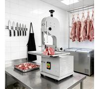 DEFNES Scie à ruban électrique commerciale 2000 W, machine à découper les os, lame en acier inoxydable, établi de 50,8 x 40,6 cm, épaisseur de 0 à 22,9 cm pour poisson, porc, bœuf