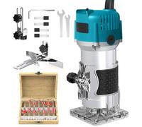 Defonceuse a bois 800W, Routeur à Bois Électrique 30000r/min, avec 15pcs 1/4"" Pinces Bits Affleureuse à Bois Électrique Verticale