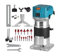 Défonceuse Affleureuse Électrique 1/4"" Affleureuse à Bois Électrique 2000W, Outil de routeur en bois DIY avec 15pcs Router Bits