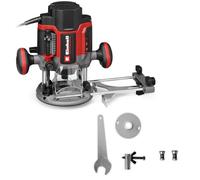 Défonceuse Einhell Professional TP-RO 1400 E (1400 W, hauteur de course 55 mm, pinces de serrage Ø 6 et 8 mm, lampe LED, avec guide parallèle, pointe de compas, bague de copiage & outil)