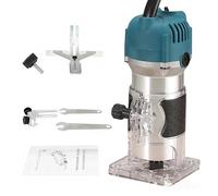 Défonceuse Électrique Affleureuse à Bois 800 W, 30000R / MIN, Mandrin 1/4" (6.35mm), Pour Usinage, Menuiserie et Artisanat du Bois (Bleu)