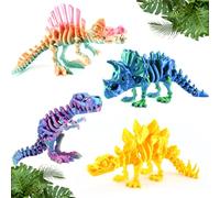 DEFORAGE Lot de 4 squelettes de dinosaures imprimés en 3D, squelette de tyrannosaure articulé, tricératops imprimés 3D, Ridgeback, stégosaure, décorations d'animaux imprimées en 3D pour TDAH, autisme
