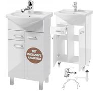 Deftrans Armoire de salle de bain avec lavabo 80 x 50 x 30 cm, à poser debout, avec tiroir et meuble bas, laqué, ensemble élégant avec lavabo en céramique