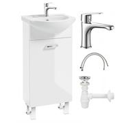 .Deftrans Armoire de Salle de Bain avec lavabo et Robinet - 40 x 84 x 20 cm - Blanc - Meuble de Rangement pour invités