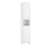 .Deftrans - Armoire de salle de bain étroite - Armoire haute de salle de bain 170 x 30 x 25,5 cm, blanc mat, debout avec étagère ouverte, 2 portes, poignées en métal
