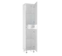 .Deftrans - Armoire de salle de bain étroite blanc brillant 170 x 35 x 30 cm - Armoire haute à poser pour petites salles de bain - Armoire de salle de bain étroite avec portes et tiroir