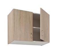 .Deftrans Armoire murale de cuisine de 80 cm de large - Armoire supérieure moderne en chêne Sonoma - Armoire de cuisine suspendue avec poignées de porte chromée - Armoire murale peu encombrante avec