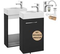 .Deftrans Armoire suspendue noire - Meuble de salle de bain avec lavabo et robinetterie - Compact : 40 x 60 x 21,3 cm - Meuble de salle de bain étroit avec meuble bas - Design moderne pour votre salle