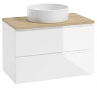 .Deftrans Domodomo - Armoire de salle de bain avec lavabo - 100 x 50 x 46 cm - Blanc - Meuble suspendu avec lavabo rond - Meuble de salle de bain avec tiroirs