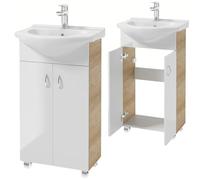 Deftrans Domodomo - Armoire de salle de bain avec lavabo - 80 x 50 x 26 cm - Blanc - En céramique - Meuble sur pied pour petite salle de bain
