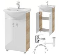 DomoDomo Ensemble de salle de bain - meuble sur pied avec lavabo 50 cm et mitigeur chromé Tim