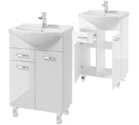 Deftrans Domodomo - Armoire de salle de bain avec lavabo - 80 x 55 x 30 cm - Blanc - En céramique - Meuble sur pied avec tiroir