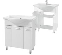 DomoDomo - Armoire de toilette sur pieds avec lavabo 75 Mea, 86 x 75 x 34 cm, blanc brillant, façade laquée
