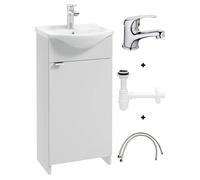 Domodomo Armoire de salle de bains avec lavabo, 86 x 38 x 19,6 cm armoire blanche pour lavabo, ensemble de lavabo en céramique, armoire au sol pour petite salle de bains Kredo m
