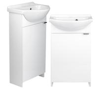 Deftrans Domodomo - Armoire de salle de bain avec lavabo - 86 x 38 x 19,6 cm - Blanc - En céramique - Meuble sur pied pour petite salle de bain