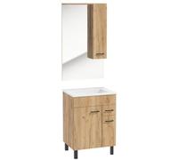 DomoDomo Mea - Meuble de salle de bain sur pied avec vasque 60 et miroir avec meuble, chêne doré Craft