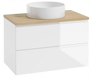 .Deftrans Domodomo - Meuble de Salle de Bain avec lavabo - Blanc - Meuble Suspendu avec lavabo Rond - 100 x 50 x 46 cm - Meuble de Salle de Bain avec tiroirs
