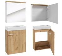 Deftrans Ensemble de Meubles de Salle de Bain Avec Lavabo et Miroir - 50 x 70 x 23 cm - Chêne - Meuble Sous Lavabo et Armoire à Miroir