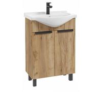 Deftrans Lavabo avec meuble bas - 60 x 85 x 43,5 cm - Meuble de salle de bain avec meuble bas - WC d'invités - 60 cm - Bois
