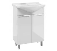 Deftrans Lavabo avec meuble bas - 60 x 85 x 43,5 cm - Meuble de salle de bain avec meuble bas - WC invités - 60 cm - Blanc