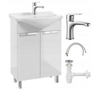 .Deftrans Lavabo avec meuble sous-vasque, 60 x 85 x 43,5 cm, avec meuble inférieur, WC invités, 60 cm, blanc, mitigeur de lavabo, siphon, clic clac