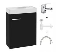 Deftrans Lavabo WC pour invités avec meuble bas 50 x 70 x 23 cm - Noir - Petit lavabo pour invités - Résistant à l'humidité et aux dommages