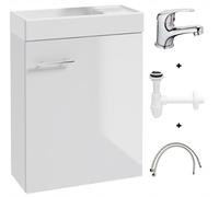 .Deftrans Lavabo WC pour invités avec meuble bas 50 x 70 x 23 cm - Petit lavabo pour invités - Blanc - Avec siphon et robinet de lavabo