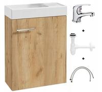 .Deftrans Lavabo WC pour invités avec meuble bas 50 x 70 x 23 cm - Petit lavabo pour invités - Meuble sous-vasque en chêne Craft avec siphon et robinet de lavabo