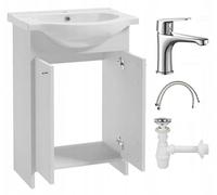 .Deftrans Meuble bas avec lavabo de 65 cm - Ensemble de meubles de salle de bain debout, lavabo en céramique 50 cm, robinet et siphon, blanc satiné - Lavabo 83 x 65 x 43 cm