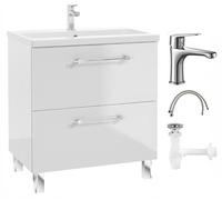.Deftrans - Meuble de lavabo 80 cm de large x 40 cm de profondeur x 84 cm de haut - Armoire de salle de bain avec lavabo, robinet et siphon - Meuble de salle de bain debout en blanc brillant - Avec
