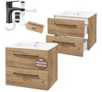 .Deftrans Meuble de lavabo suspendu avec tiroirs, 60 x 50 x 46 cm, en bois, lavabo avec meuble inférieur, meuble d'évier avec évier et robinetterie
